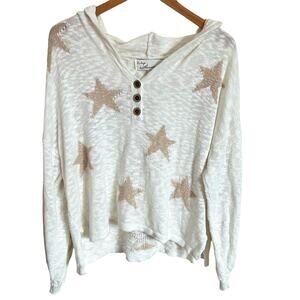 VINTAGE HAVANA Star Knit Sweater Oversized Women's Medium White Henley Hoodie